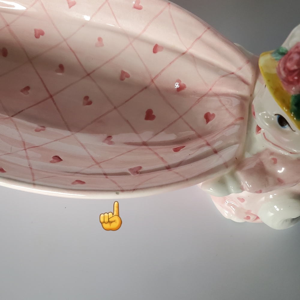 (2) 1992 Fitz and Floyd Ceramic Rabbits / Bunny Pink Oval Dishes - Picture 10 of 16